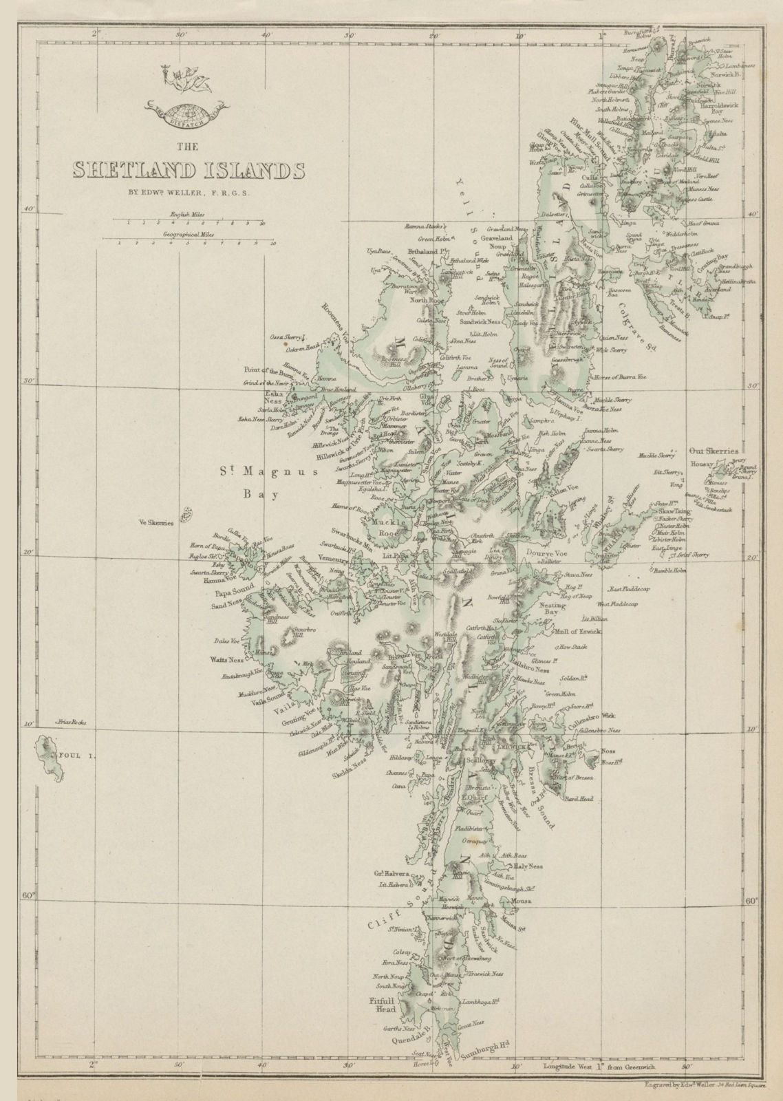 SHETLAND ISLANDS. Lerwick Mainland Yell Scotland. WELLER 1863 old antique map